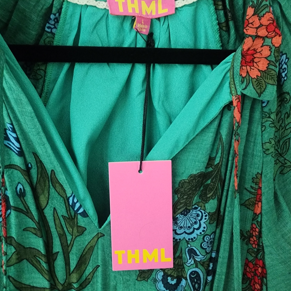 THML Green Floral Tiered Maxi Dress with Tassel Detail - Picture 6 of 7